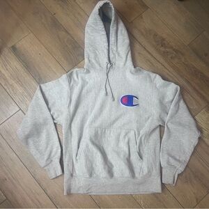 Champion Reverse Weave Men’s Medium Gray Hoodie Big C Logo Kangaroo Pockets